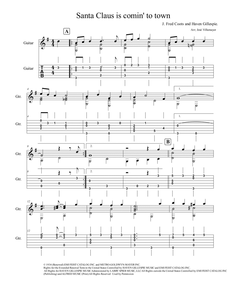 Santa Claus Is Comin' To Town (arr. José Villamayor)