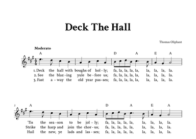 Deck The Hall - Lead Sheet (A Major High - Easy Traditional) (arr. Yuri Noronha)