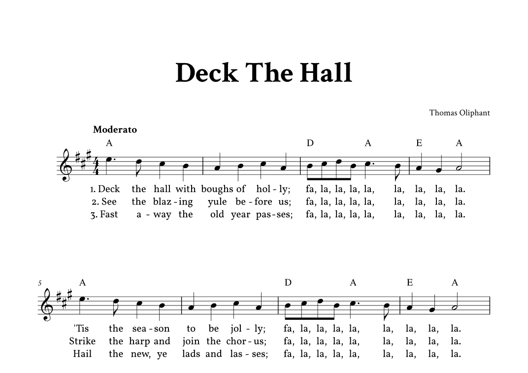 Deck The Hall - Lead Sheet (A Major High - Easy Traditional) (arr. Yuri Noronha)