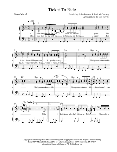 Ticket To Ride (arr. Bill Hayes)