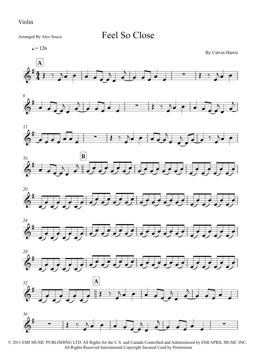 Feel So Close (arr. Alex Souza)