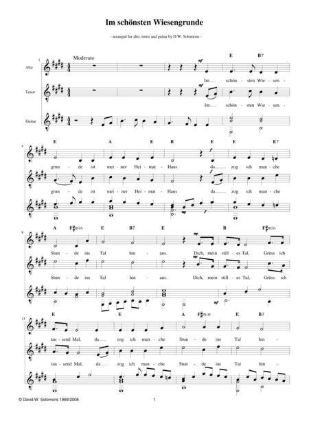 Im schönsten Wiesengrunde for alto, tenor and guitar (arr. David Warin Solomons)