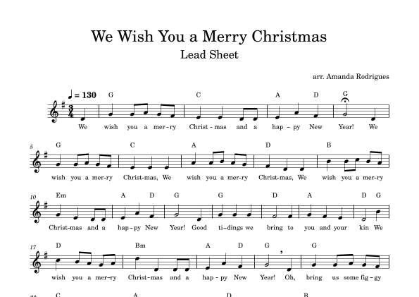 We Wish You a Merry Christimas - Easy Lead Sheet in G Major (arr. Amanda Rodrigues)
