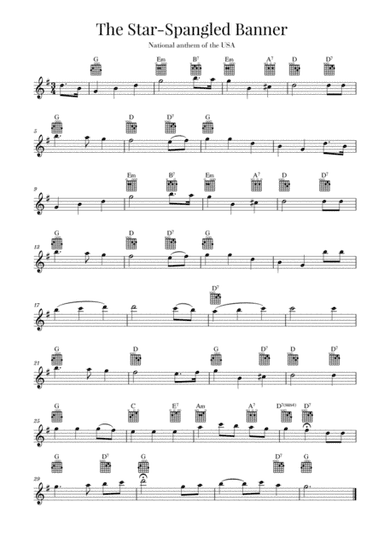 The Star Spangled Banner (National Anthem of the USA) - Guitar - G Major (arr. Cadenza Editions)