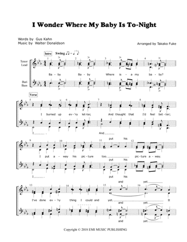 I Wonder Where My Baby Is Tonight (arr. Takako Fuke)