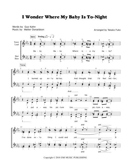 I Wonder Where My Baby Is Tonight (arr. Takako Fuke)