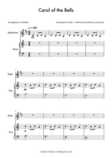 Carol Of The Bells - Euphonium/Baritone TC (arr. K J Rickells)