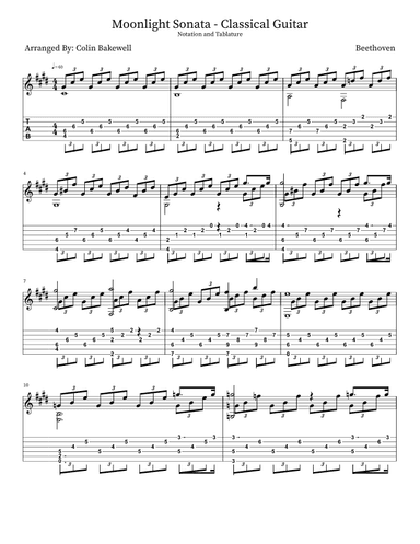 Moonlight Sonata - Classical Guitar (arr. Colin Bakewell)