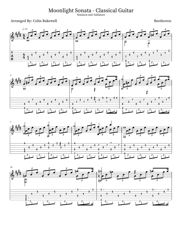 Moonlight Sonata - Classical Guitar (arr. Colin Bakewell)