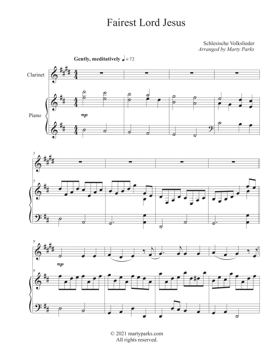 Fairest Lord Jesus (Clarinet-Piano) (arr. Marty Parks)