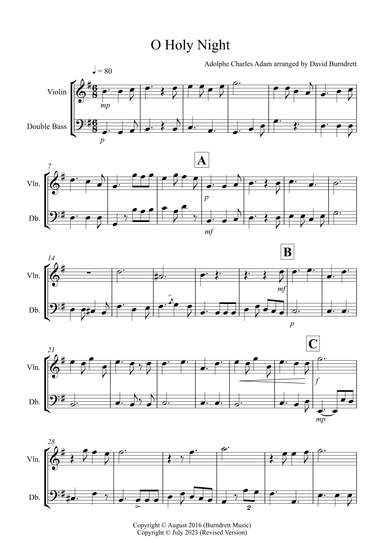 O Holy Night for Violin and Double Bass Duet (arr. David Burndrett)