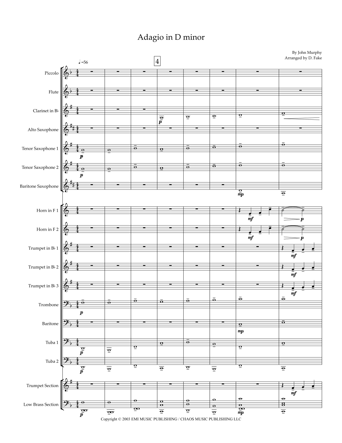 Sunshine (adagio In D Minor) (arr. Daniel Fake)