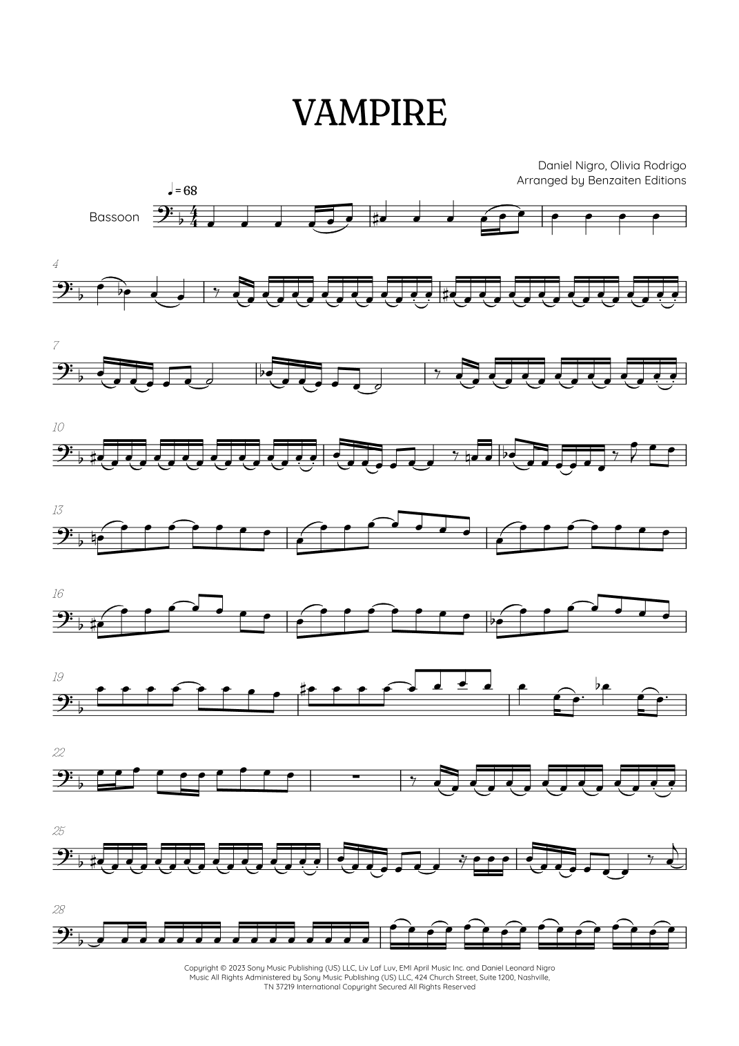 Vampire (arr. Benzaiten Editions)