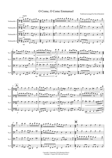 O Come, O Come Emmanuel for Cello Quartet (arr. David Burndrett)