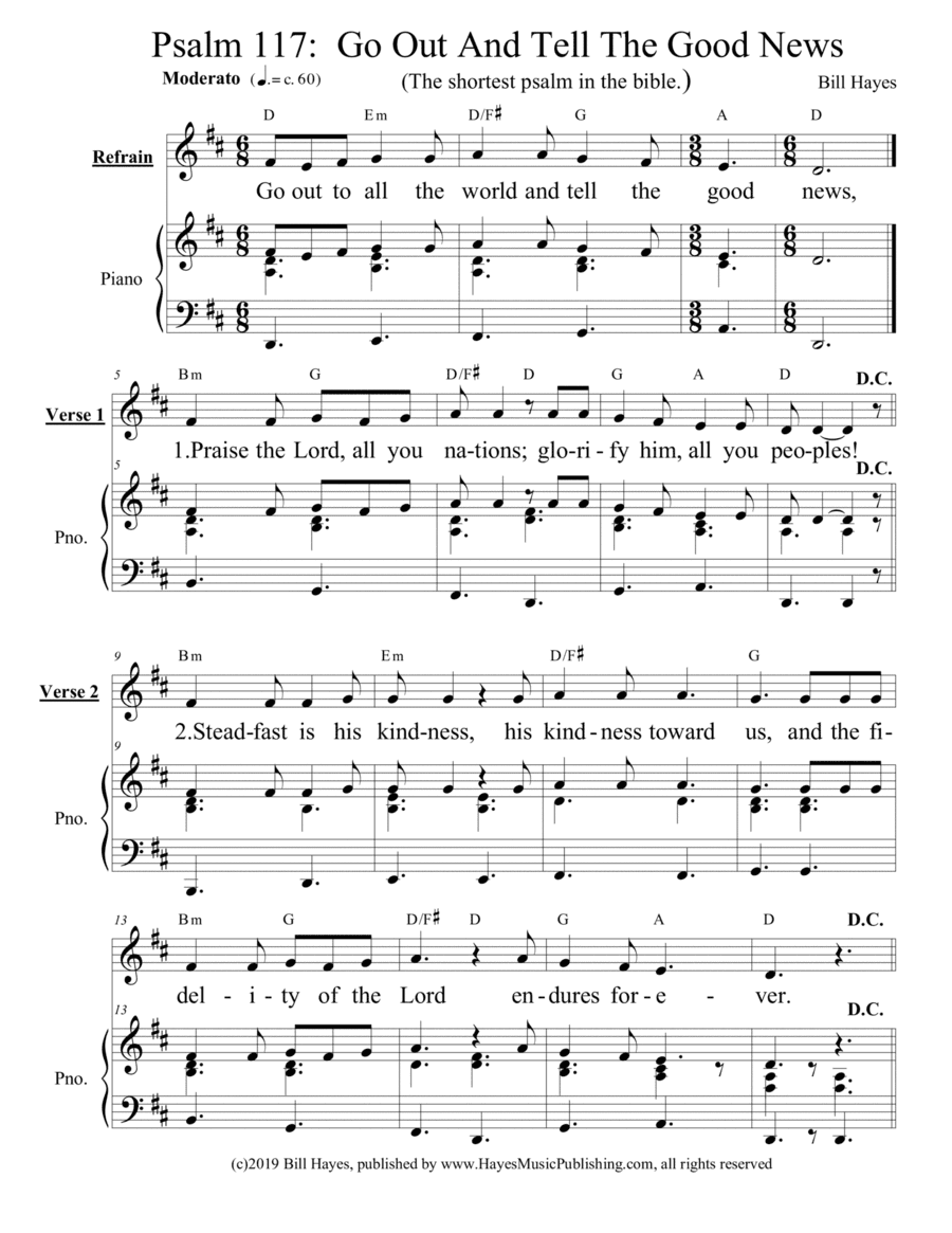Psalm 117:  Go Out And Tell The Good News - piano/vocal