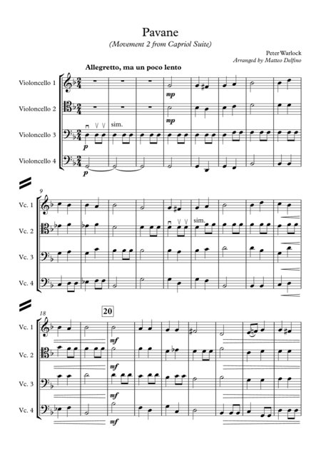 Pavane (Movement 2 from Capriol Suite) [Cello Quartet] (arr. Matteo Delfino)