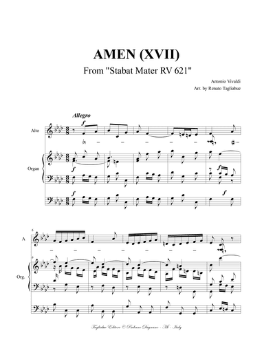 AMEN (XVII) - (From Stabat Mater- RV 621) - For Alto,and Organ 3 staff (arr. Renato Tagliabue)