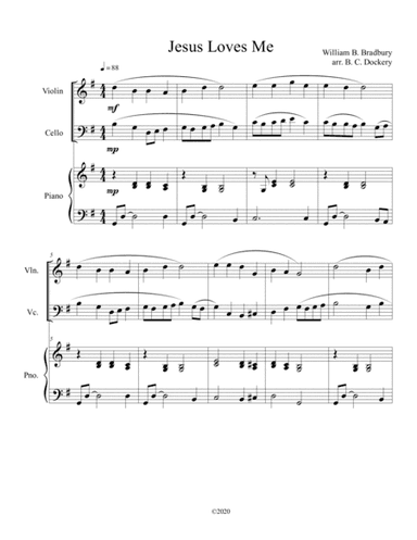 Jesus Loves Me (violin and cello duet) with optional piano accompaniment (arr. B. C. Dockery)