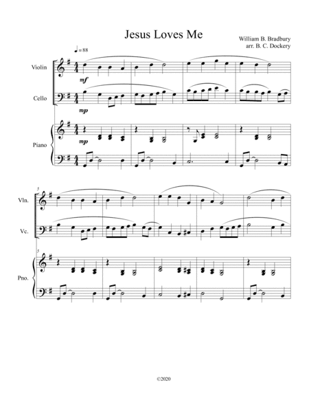 Jesus Loves Me (violin and cello duet) with optional piano accompaniment (arr. B. C. Dockery)