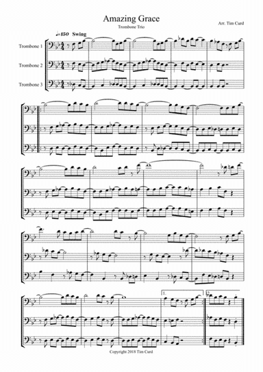 Amazing Grace. Trombone Trio (arr. Tim Curd.)
