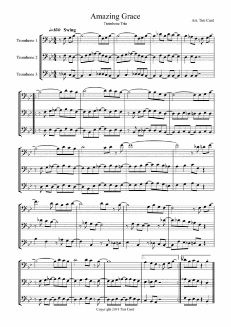 Amazing Grace. Trombone Trio (arr. Tim Curd.)