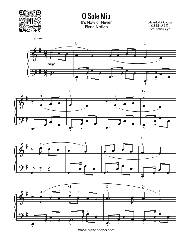 O Sole Mio - It's Now or Never (Easy Piano) (arr. Bobby Cyr)