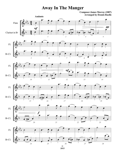 Away In The Manger / It Came Upon A Midnight Clear - Mixed Woodwind Duet (Flute and Clarinet) - Inte (arr. Dennis Ruello)