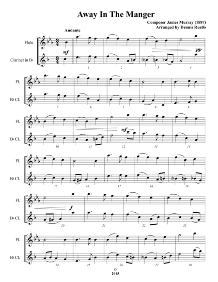 Away In The Manger / It Came Upon A Midnight Clear - Mixed Woodwind Duet (Flute and Clarinet) - Inte (arr. Dennis Ruello)