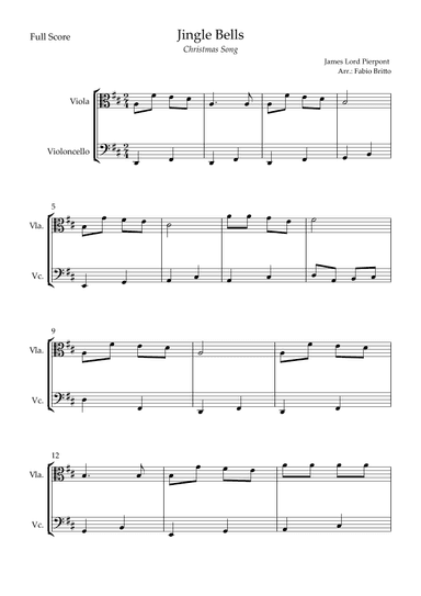 Jingle Bells (Christmas Song) for Viola & Cello Duo (arr. Fabio Britto)