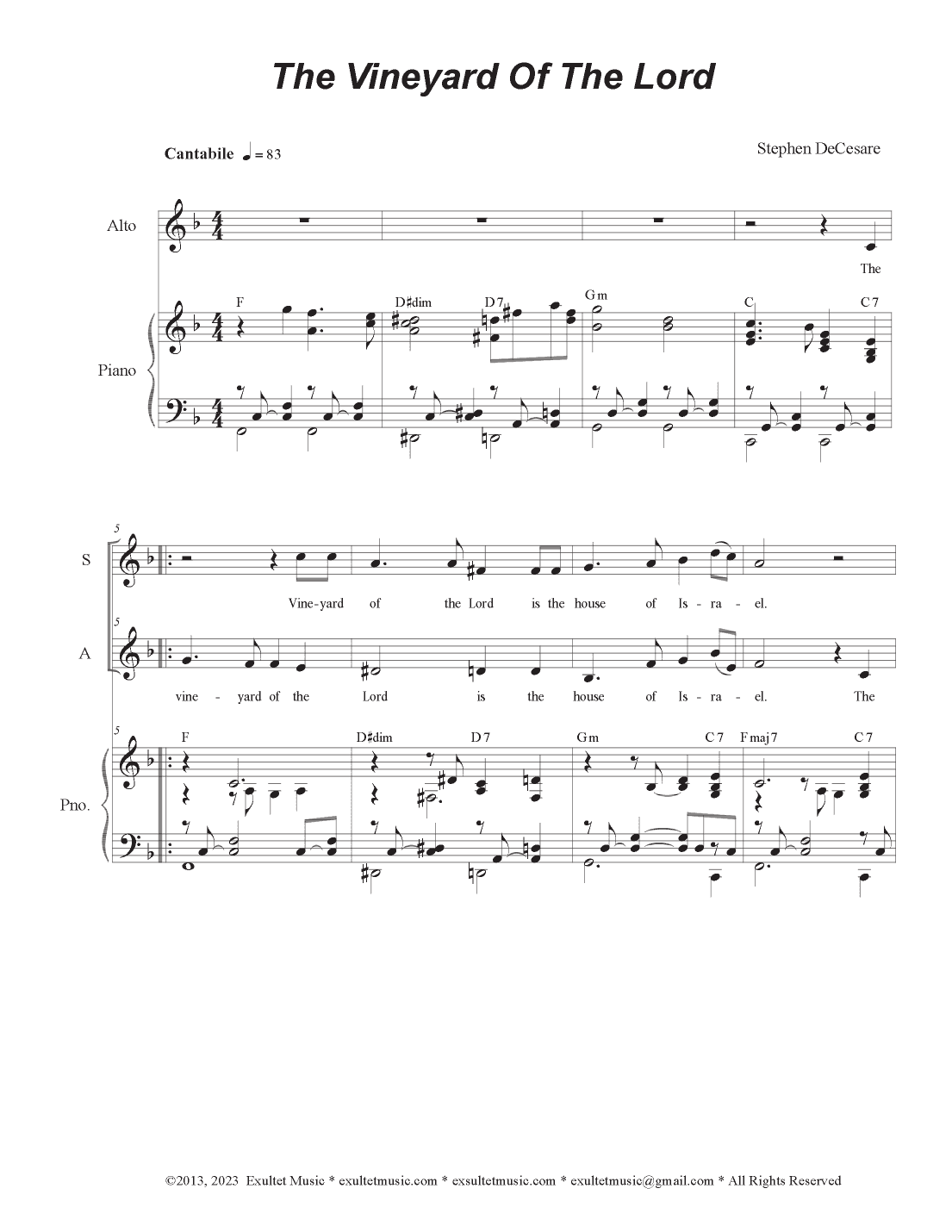 The Vineyard Of The Lord (Duet for Soprano and Alto solo)