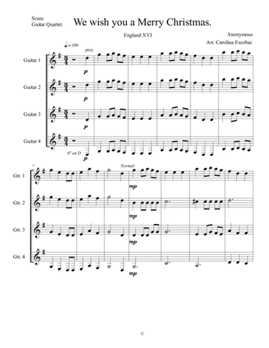 We wish you a merry christmas - guitar quartet. (arr. Carolina Escobar)