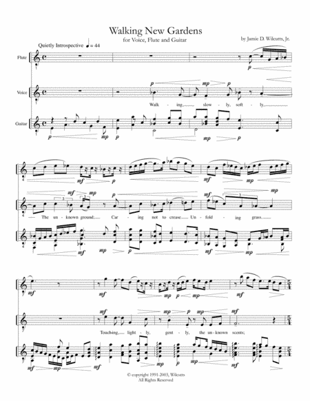 Walking New Gardens for Mezzo, Flute and Guitar