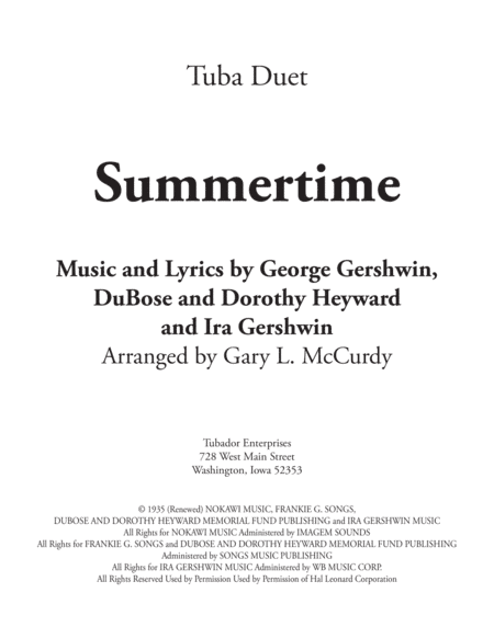 Summertime (arr. Gary McCurdy, The Tubador)