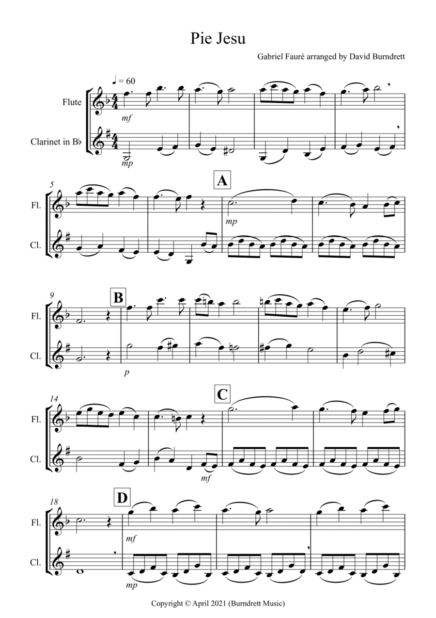 Pie Jesu (from Requiem) for Flute and Clarinet Duet (arr. David Burndrett)