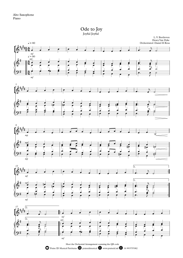 Ode to Joy - Joyful Joyful - Easy Alto Saxophone and Piano (arr. Daniel H Rosa)