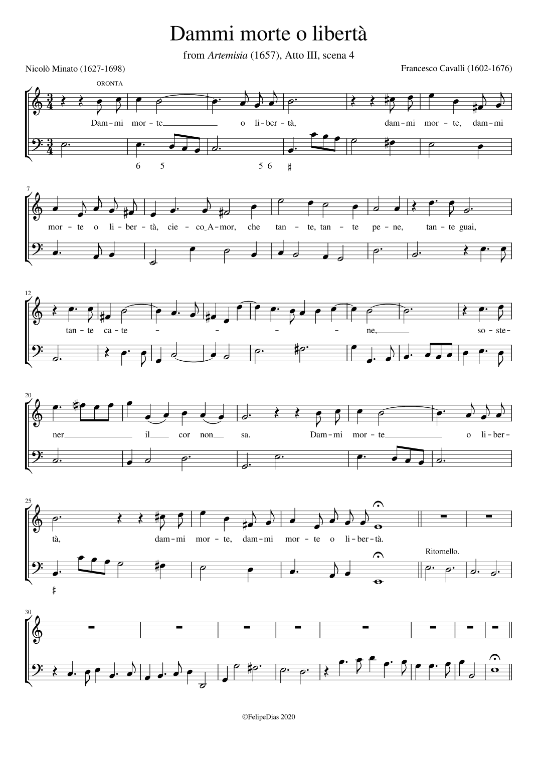 Dammi morte o libertà (arr. Early Music Scores)