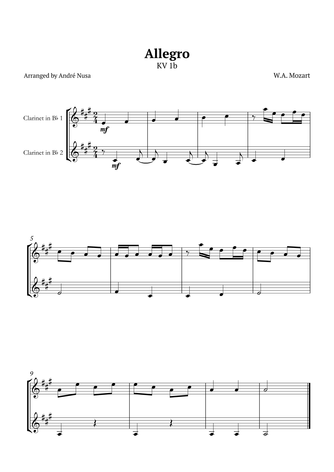 Allegro K1b (arr. André Nusa)