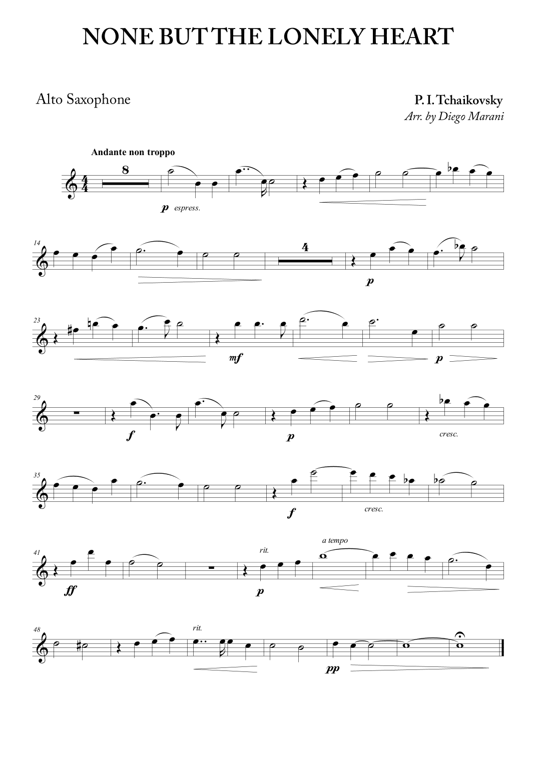 None but the Lonely Heart for Alto Saxophone and Piano (arr. Diego Marani)