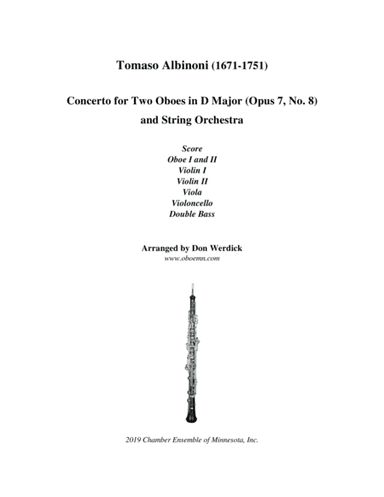 Concerto for Two Oboes in D Major, Op. 7 No. 8 and String Orchestra (arr. Don Werdick (1946 - ))