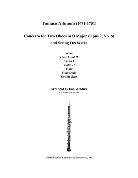 Concerto for Two Oboes in D Major, Op. 7 No. 8 and String Orchestra (arr. Don Werdick (1946 - ))