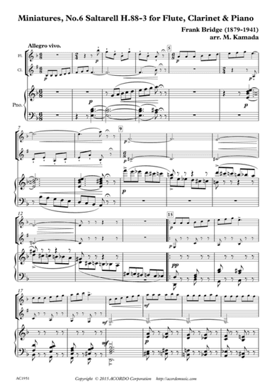 Miniatures, No.6 Saltarell H.88-3 for Flute, Clarinet & Piano (arr. Mikio Kamada)