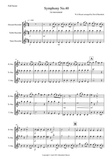 Symphony No.40 (1st movement) for Recorder Trio (arr. David Burndrett)