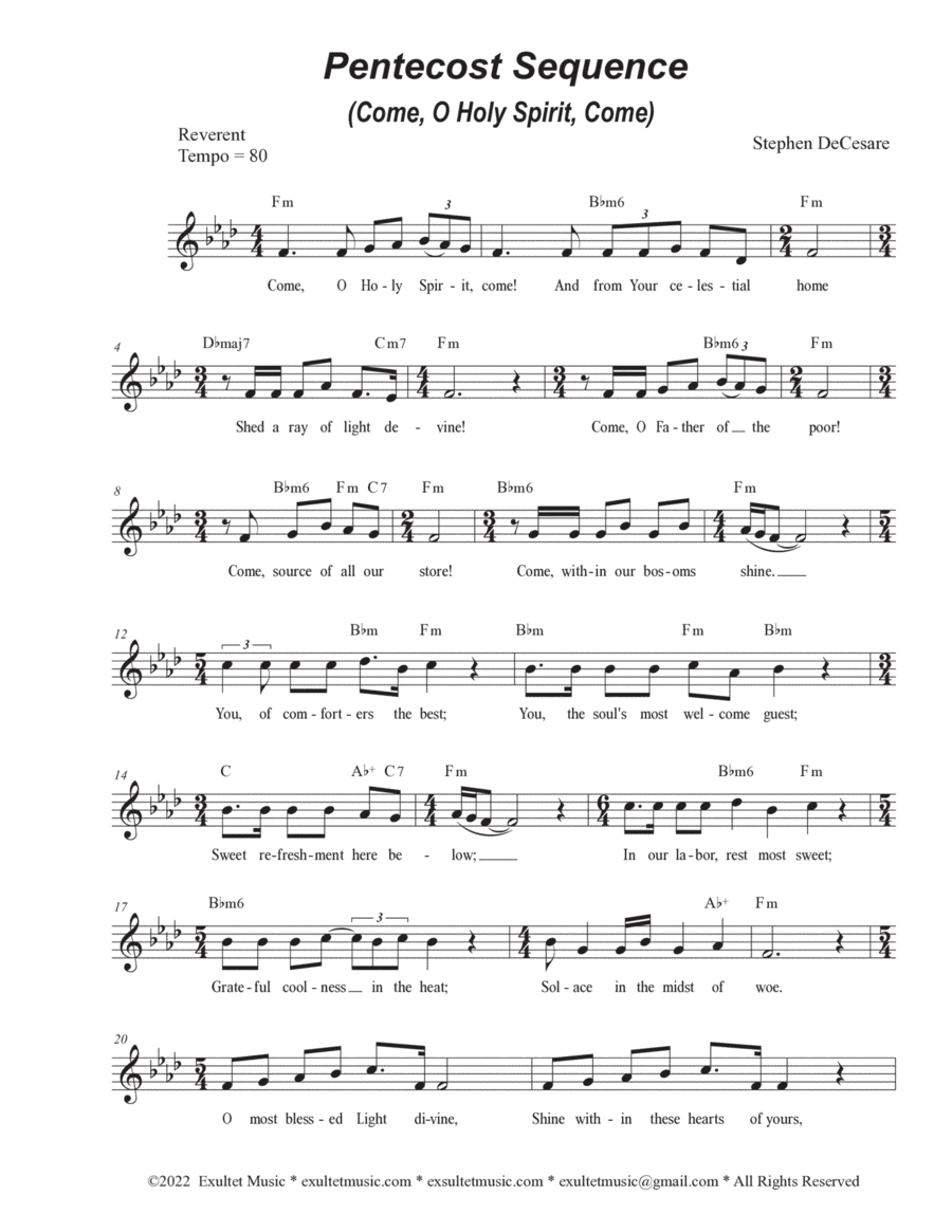 Pentecost Sequence (Come, O Holy Spirit, Come) (Vocal solo - Medium Key)