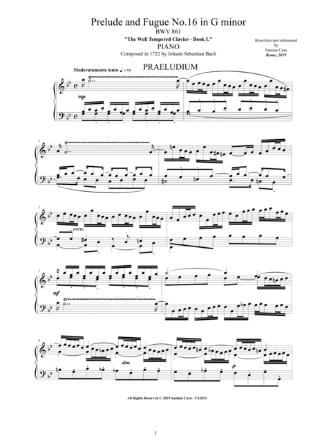 Bach - Prelude and Fugue No.16 in G minor BWV 861 for Piano (arr. Santino Cara)
