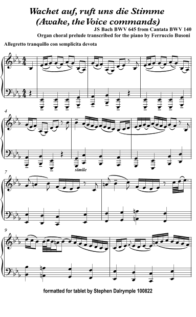 Wachet Auf (Classical Music for Tablet Series) (arr. Edited by Stephen R. Dalrymple (Dalrymple Designs))