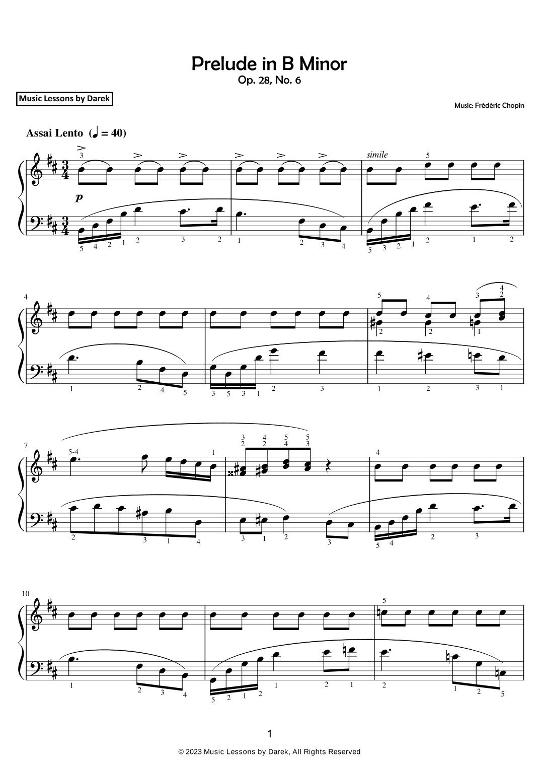 Prelude in B Minor (EASY PIANO) Op. 28, No. 6 [Frédéric Chopin] (arr. Darek)