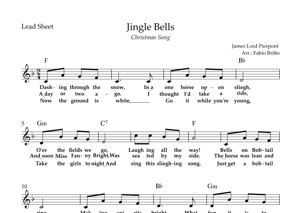 Jingle Bells (Christmas Song) Lead Sheet in F Major (arr. Fabio Britto)