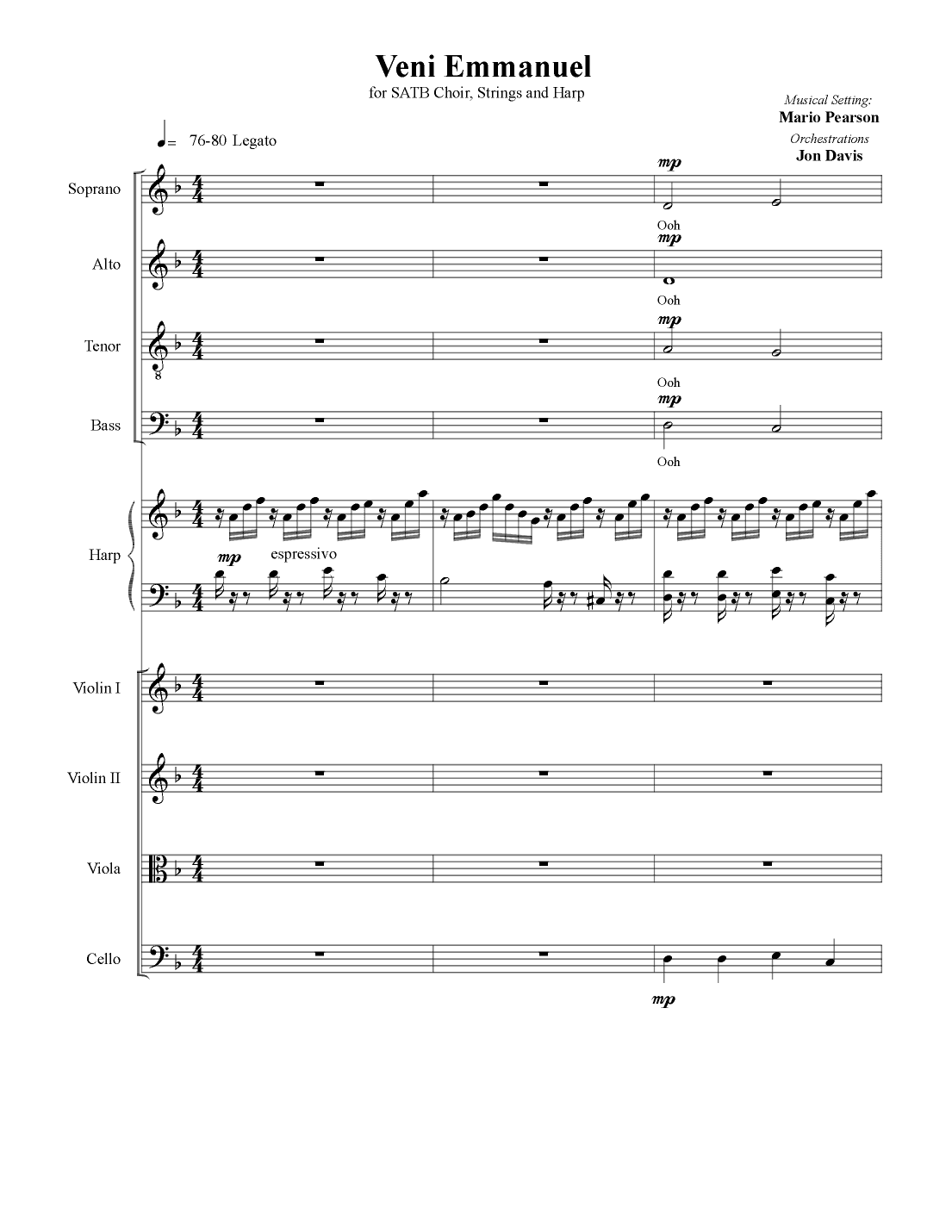 Veni Emmanuel (O Come Emmanuel) CONDUCTOR SCORE AND PARTS (arr. Mario Pearson)
