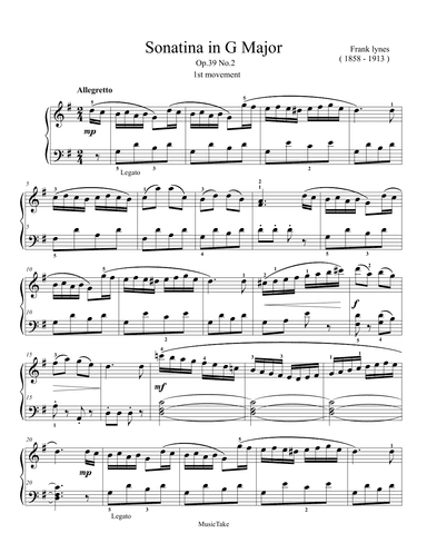 Lynes Sonatina in G Major Op.39 No.2 1st movement (arr. Ben Choupak)