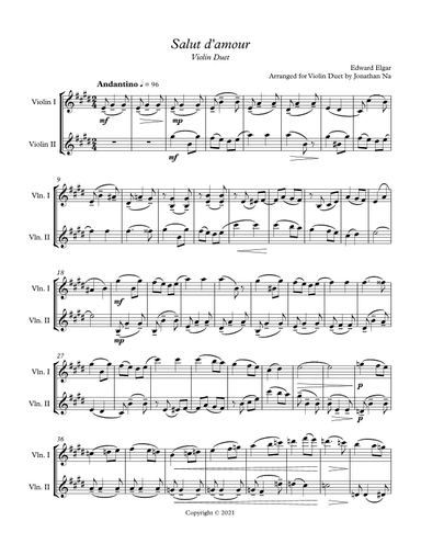Salut D'Amour Violin Duet (arr. Jonathan Na)